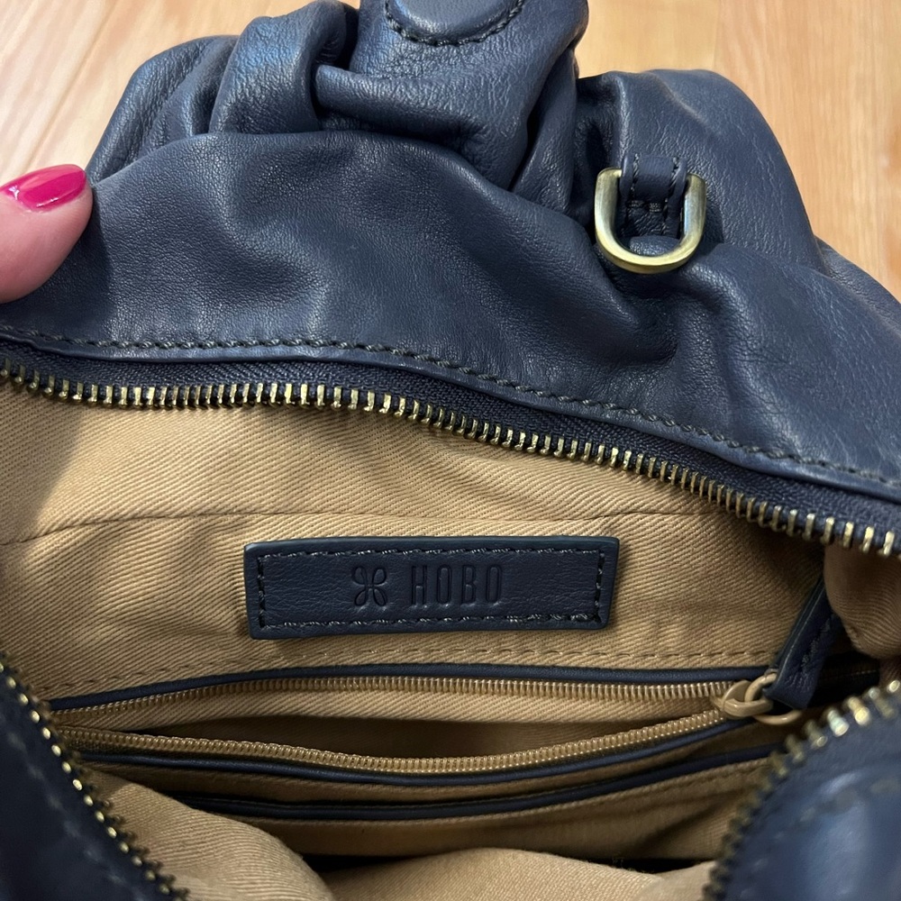 HOBO Darling Navy Leather Bag with Gold Accents